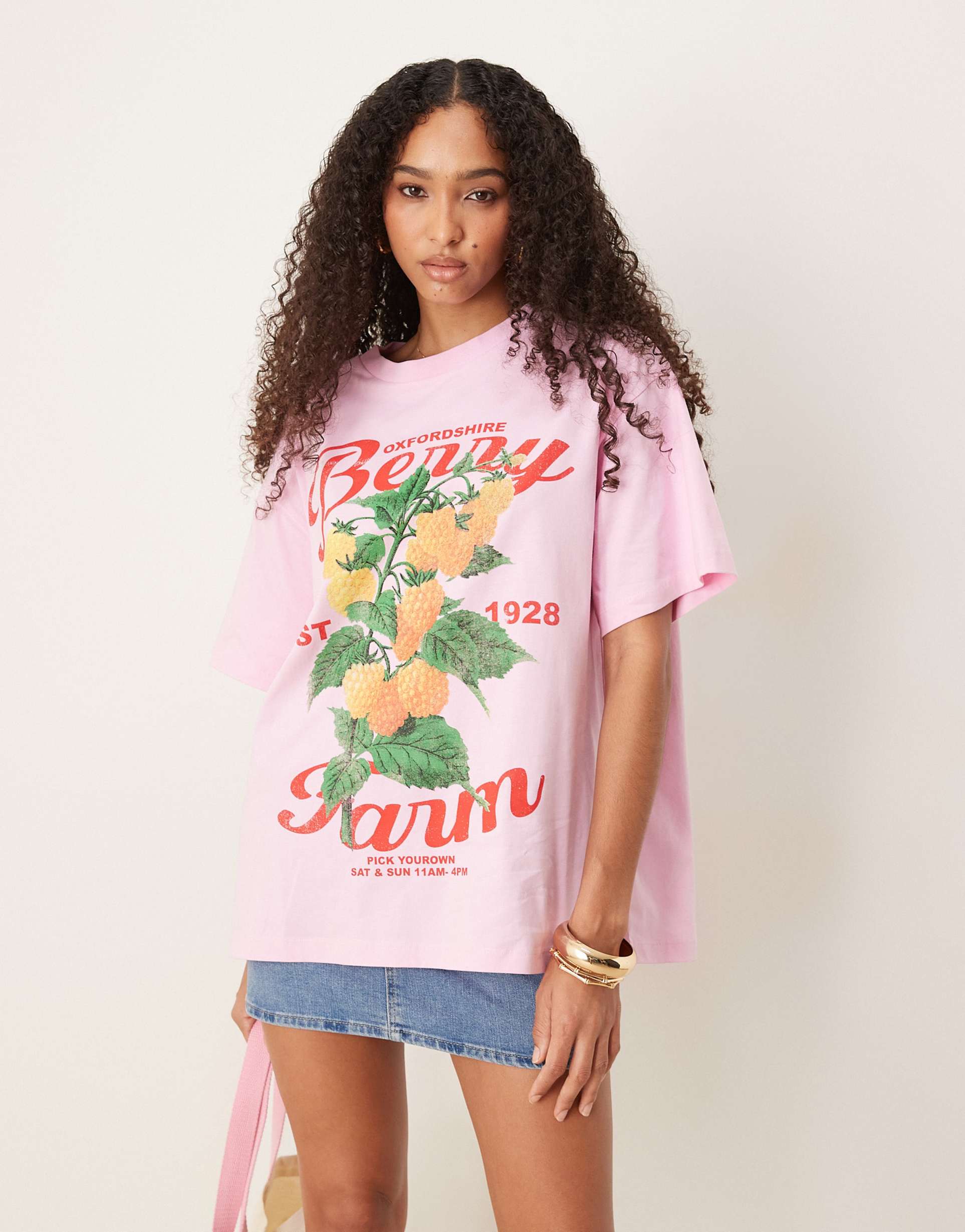 asos design oversized t-shirt with berry graphic in pink