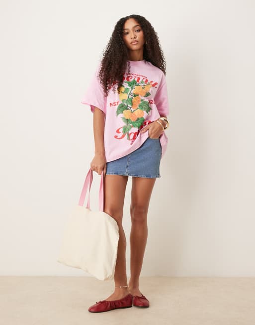 ASOS DESIGN oversized t-shirt with berry graphic in pink