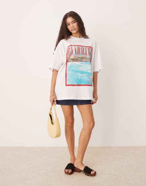 ASOS DESIGN oversized t-shirt with biarritz location graphic in white - view 1