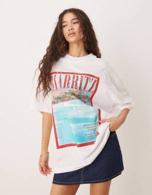 Asos Design Oversized T-shirt With Biarritz Location Graphic In White