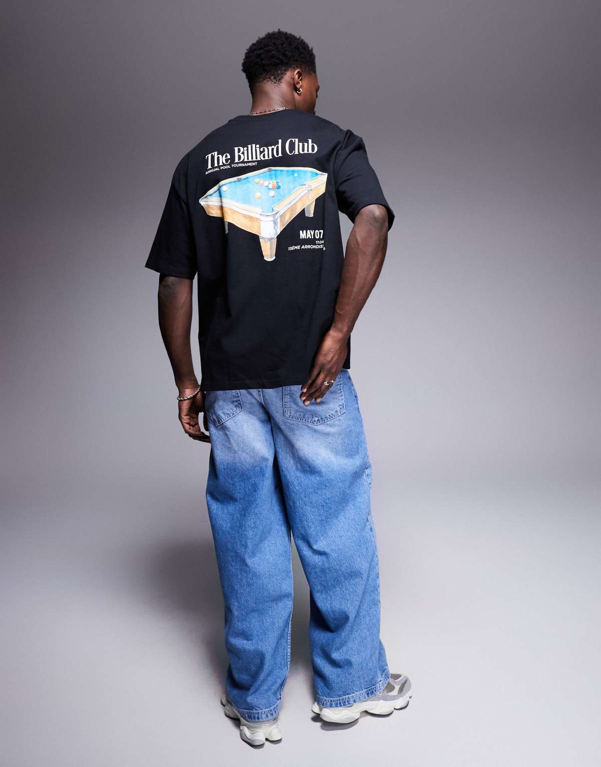ASOS DESIGN oversized t-shirt with billiard graphic in black