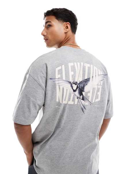 ASOS DESIGN oversized t-shirt with bird graphic in grey marl - view 1