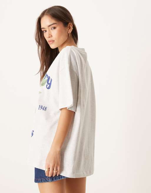 ASOS DESIGN oversized T-shirt with Blueberry Fields graphic in ice heather