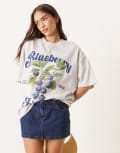 [ASOS DESIGN] ASOS DESIGN oversized t-shirt with blueberry fields graphic in ice marl-Grey M Ice Marl