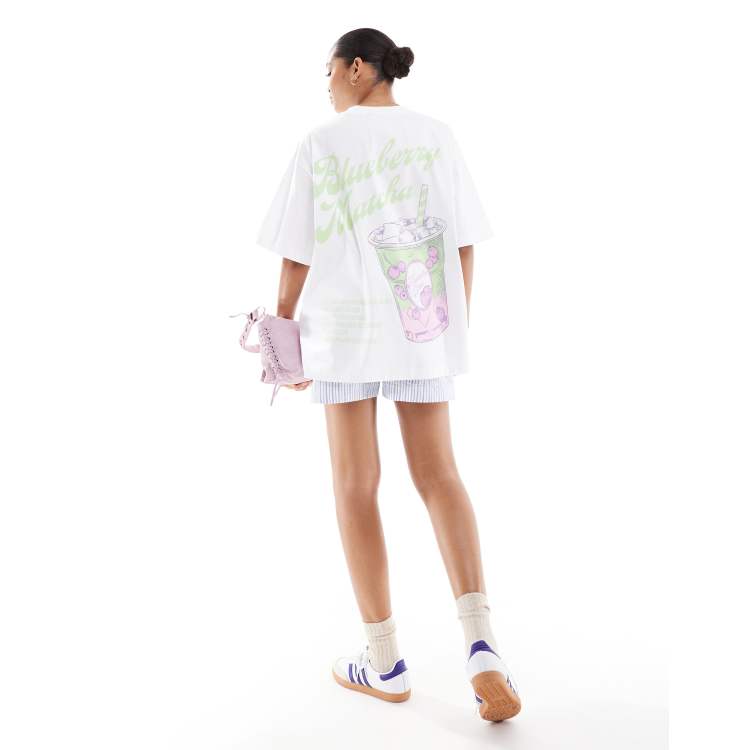 ASOS DESIGN oversized t-shirt with blueberry matcha drink