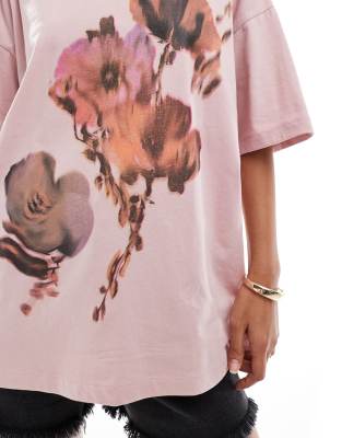 Asos Design Oversized T-shirt With Blurred Floral Graphic