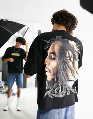 ASOS DESIGN oversized t-shirt with Bob Marley print in black