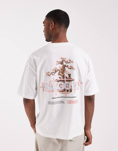 ASOS DESIGN oversized t-shirt with bonsai back graphic in white
