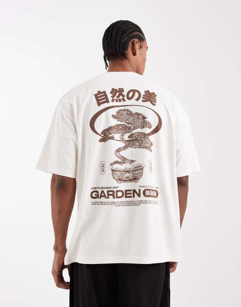 ASOS DESIGN oversized t-shirt with bonsai graphic in cream - view 1
