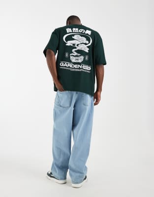 Asos Design Oversized T-shirt With Bonsai Graphic In Green