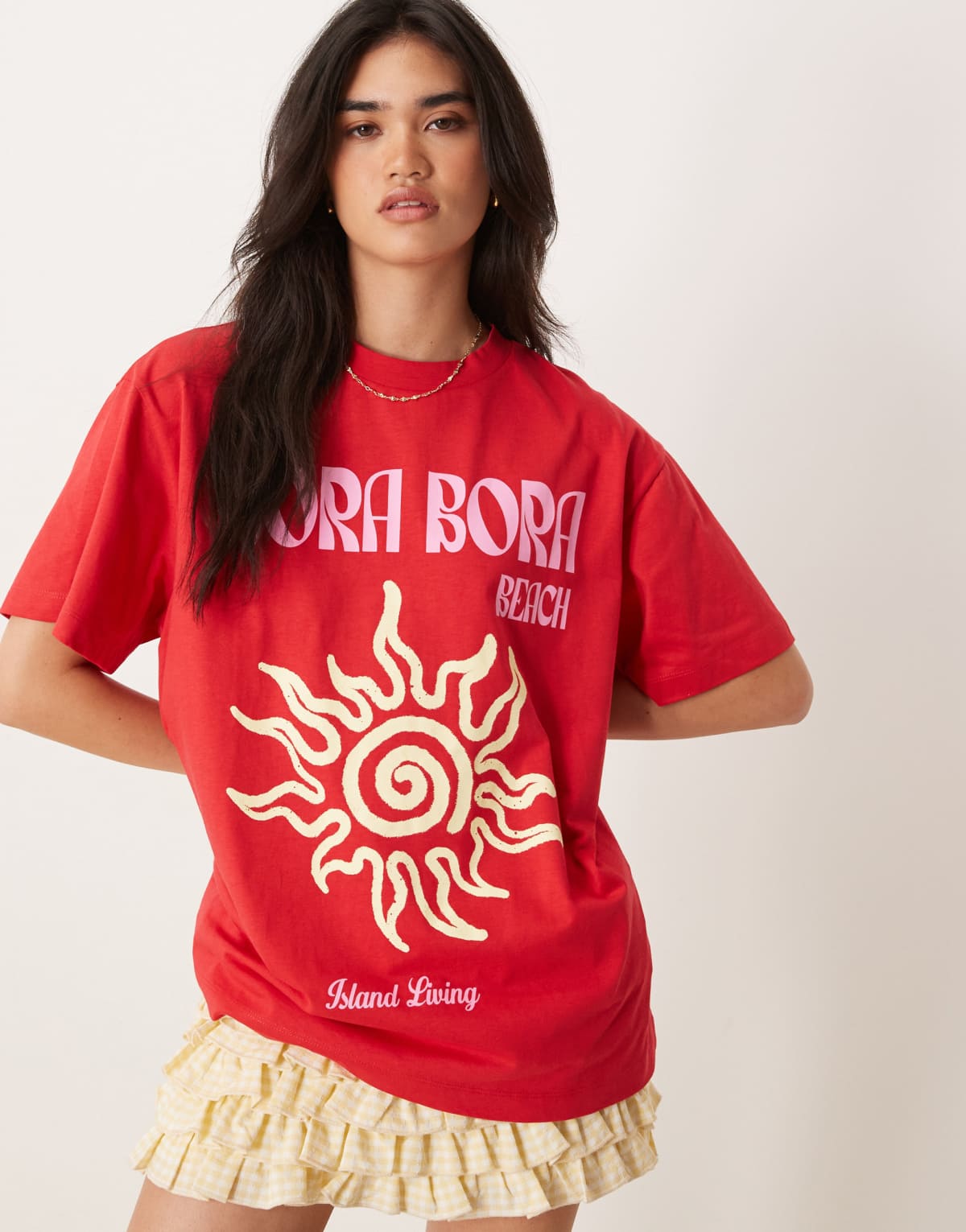 ASOS DESIGN oversized T-shirt with bora bora graphic in red