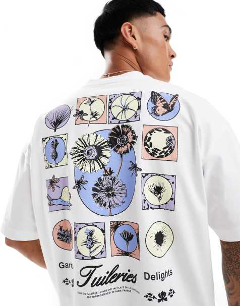 ASOS DESIGN oversized t-shirt with boxed flower back print in white - view 1