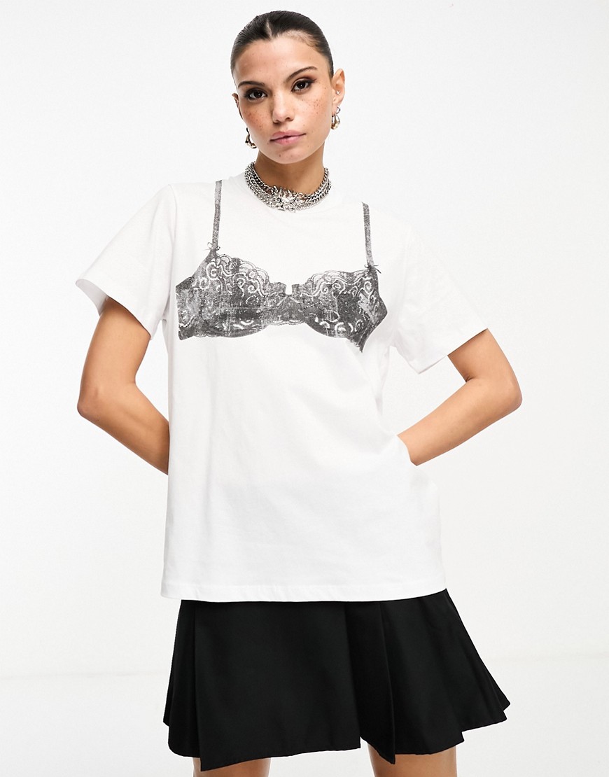 ASOS DESIGN oversized t-shirt with bra graphic print in white