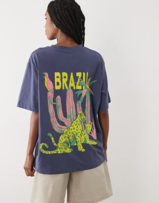 ASOS DESIGN oversized t-shirt with Brazil leopard graphic in blue
