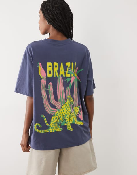 ASOS DESIGN oversized t-shirt with Brazil leopard graphic in blue - view 1