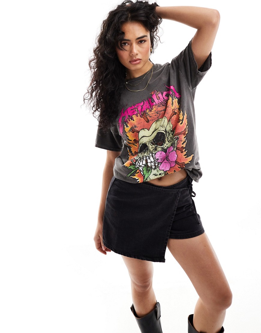 ASOS DESIGN oversized t-shirt with bright metallica graphic in washed charcoal-Grey