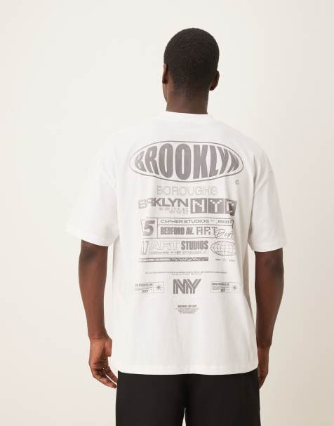 ASOS DESIGN oversized T-shirt with Brooklyn print in white - view 1