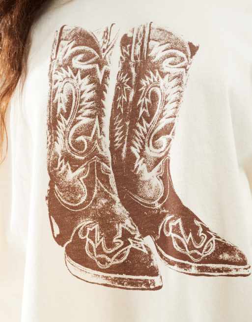 ASOS DESIGN oversized T-shirt with brown cowboy boot graphic in ecru, 4 of 4