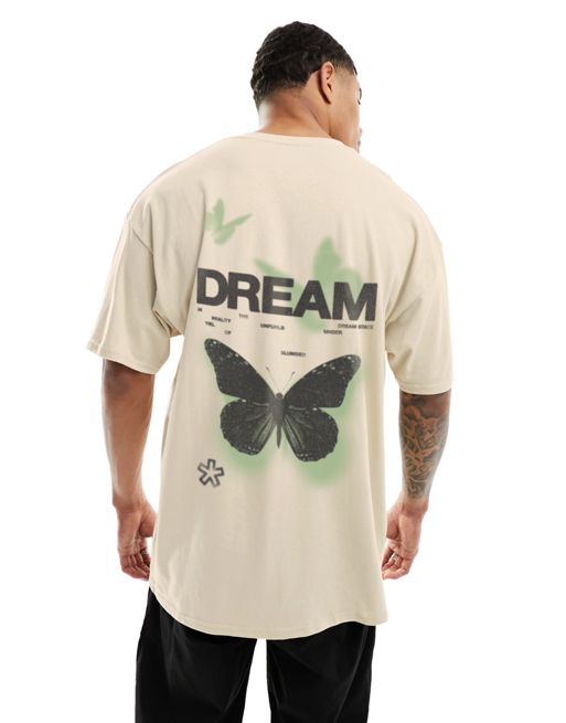 FhyzicsShops DESIGN oversized t-shirt with butterfly back print in beige