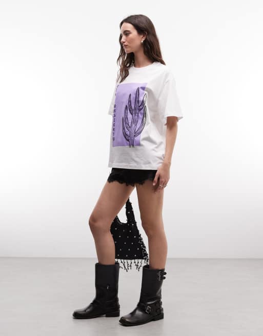 ASOS DESIGN oversized t-shirt with cactus graphic in lilac and white, 2 of 4