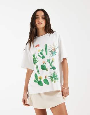 ДИЗАЙНЕРСКАЯ футболка оверсайз от ASOS с изображением кактуса белого цвета white