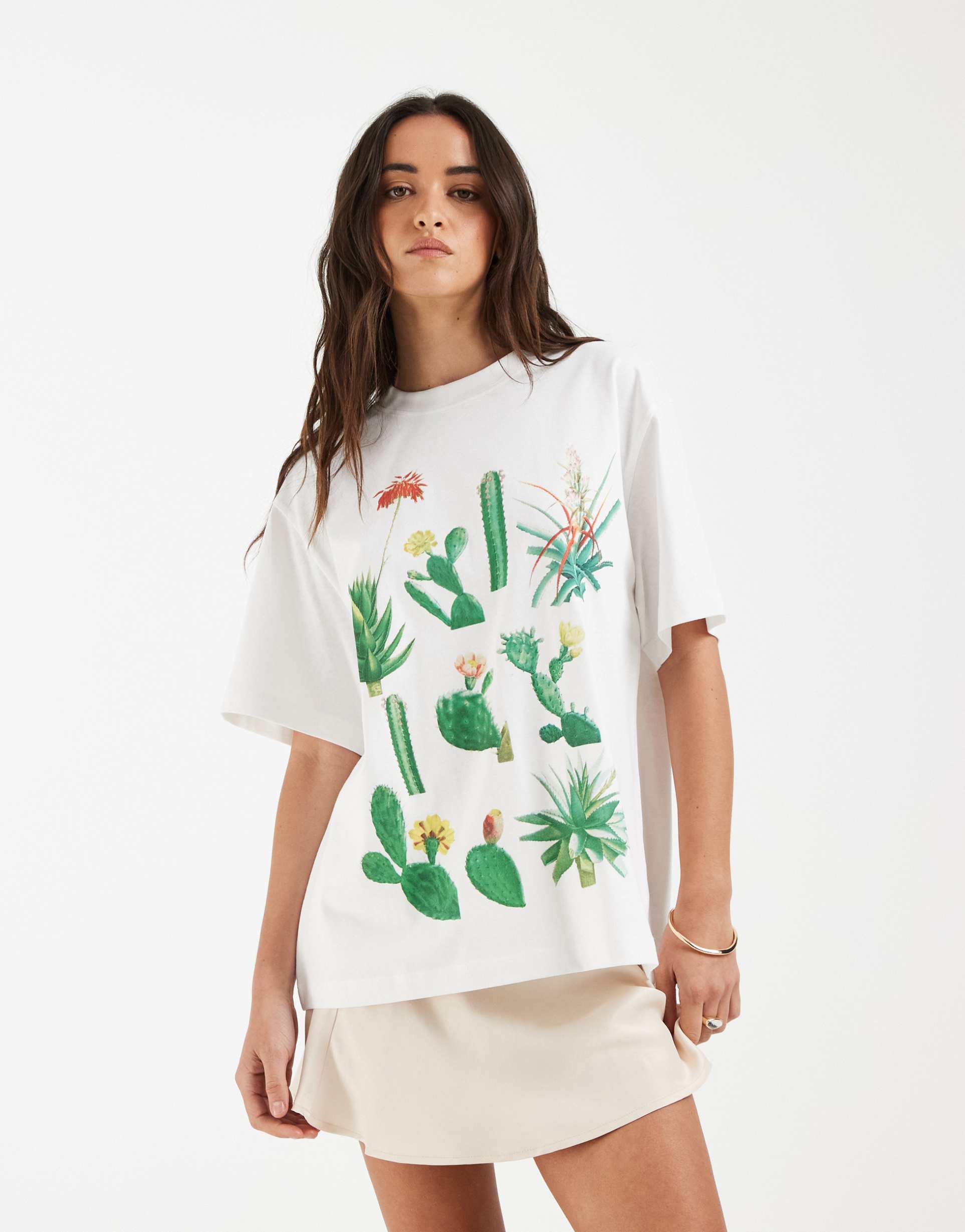 asos design oversized t-shirt with cactus graphic in white