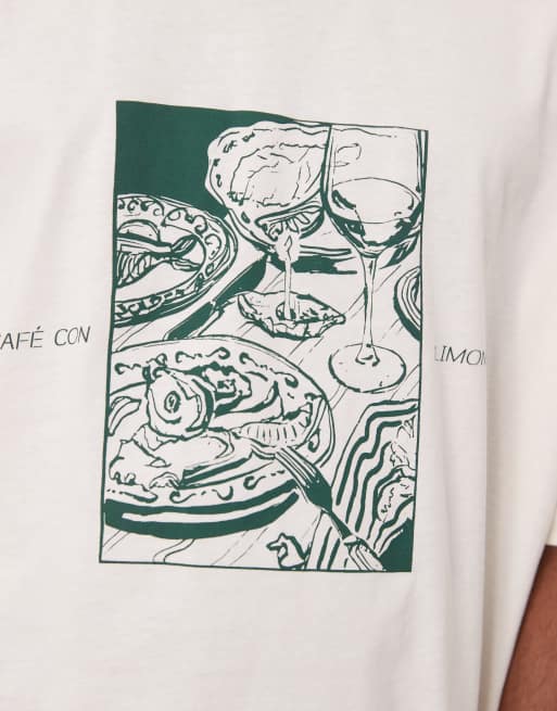 ASOS DESIGN oversized t-shirt with cafe graphic in cream, 2 of 4