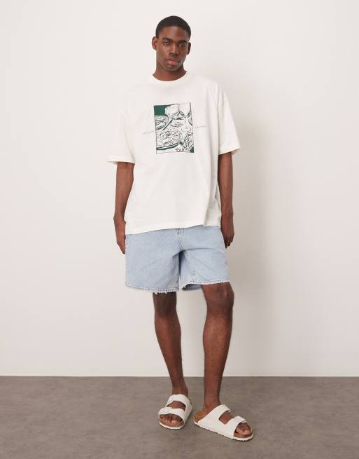 ASOS DESIGN oversized t-shirt with cafe graphic in cream, 3 of 4