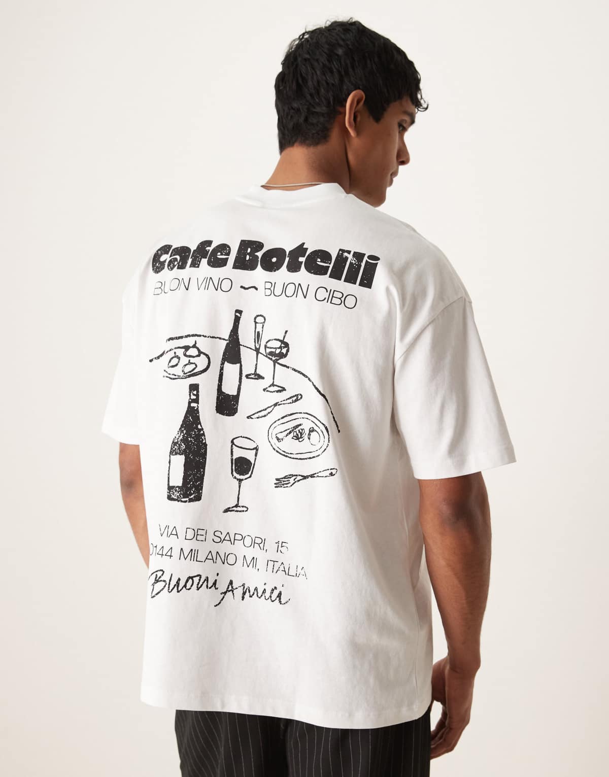 ASOS DESIGN oversized t-shirt with cafe graphic in white