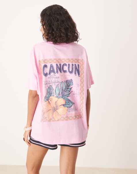 ASOS DESIGN oversized t-shirt with cancun graphic in pink - view 1