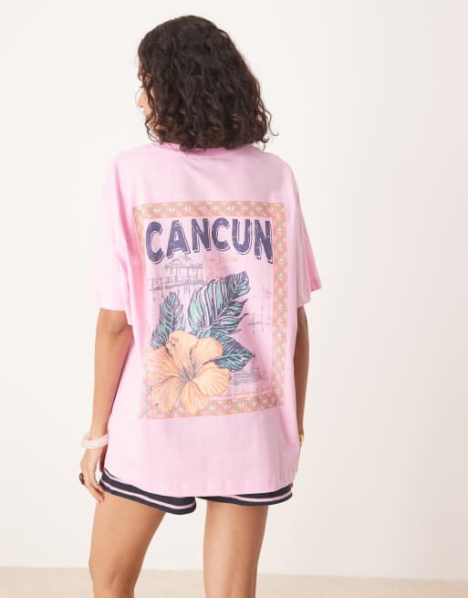 ASOS DESIGN oversized t-shirt with cancun graphic in pink