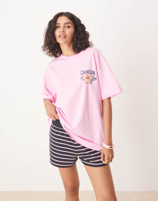 ASOS DESIGN oversized t-shirt with cancun graphic in pink