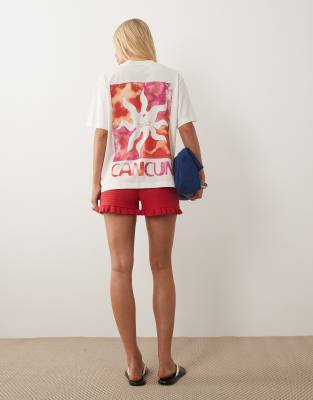 Asos Design Oversized T-shirt With Cancun Sun Graphic In Multi