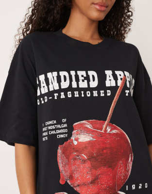 Asos Design Oversized T-shirt With Candied Apple Graphic In Black
