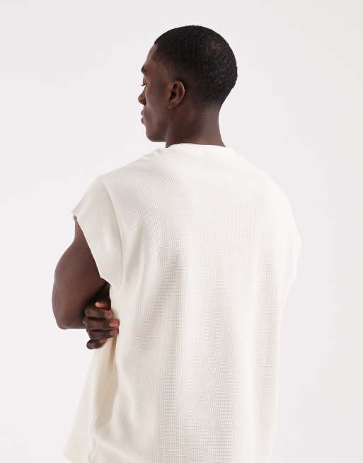 ASOS DESIGN oversized t-shirt with cap sleeve in cream waffle, 5 of 5