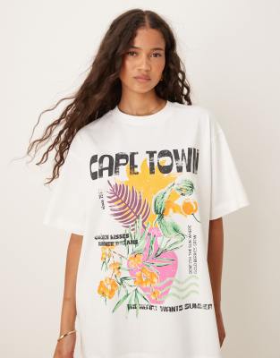 Asos Design Oversized T-shirt With Cape Town Graphic In White