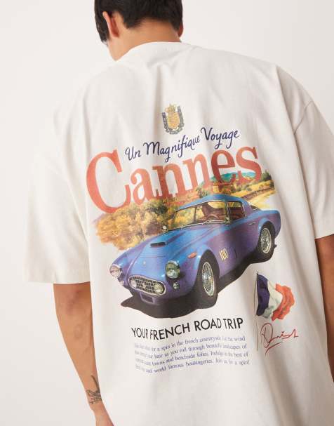 ASOS DESIGN oversized t-shirt with car graphic in cream - view 1