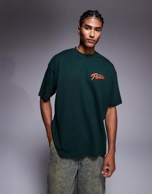 Asos Design Oversized T-shirt With Car Graphic In Green