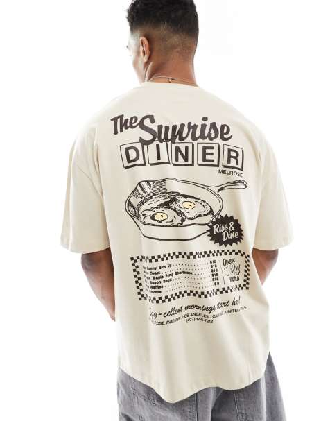 ASOS DESIGN oversized t-shirt with cartoon graphic in beige - view 1