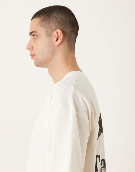 ASOS DESIGN oversized t-shirt with cascades graphic in off white, 4 of 5