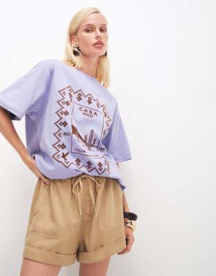 Asos Design Oversized T-shirt With Case Geralda Embroidery In Purple