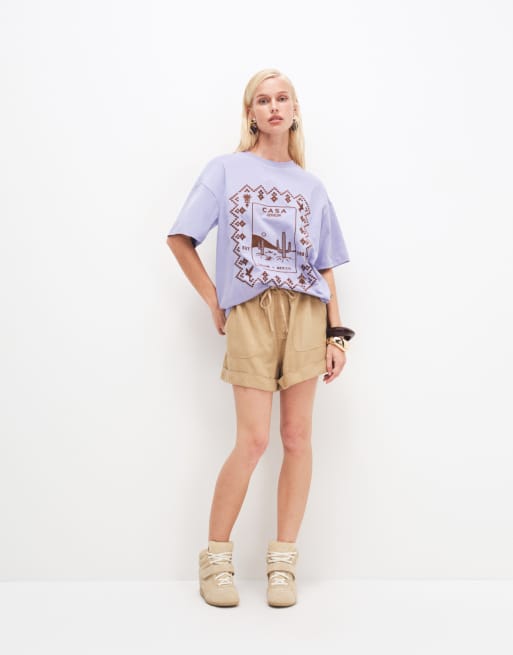 ASOS DESIGN oversized T-shirt with Case Geralda embroidery in lilac, 2 of 7