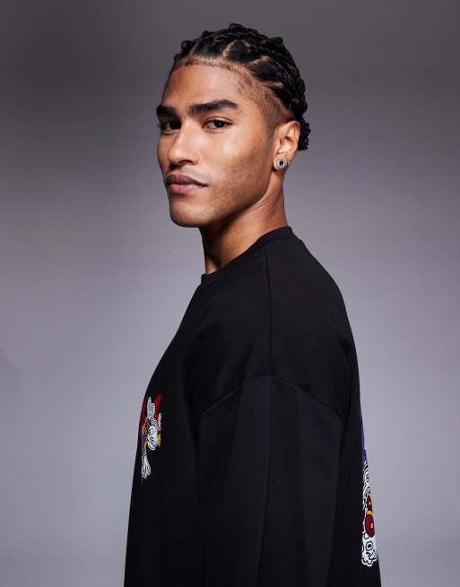ASOS DESIGN oversized t-shirt with cat graphic in black , 4 of 5