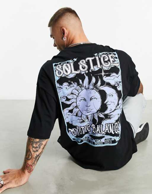 ASOS DESIGN oversized t-shirt with celestial back print in black