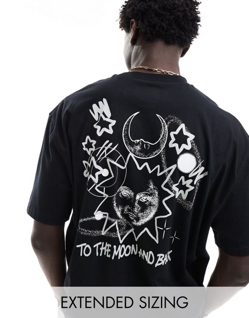 FhyzicsShops DESIGN oversized t-shirt with celestial back print in black