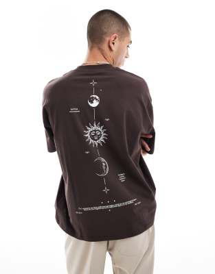 Asos Design Oversized T-shirt With Celestial Back Print In Brown