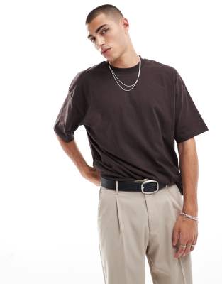 Shop Asos Design Oversized T-shirt With Celestial Back Print In Brown