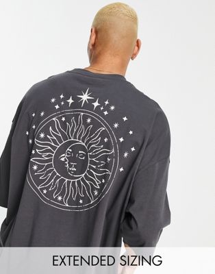 ASOS DESIGN oversized t-shirt with celestial back print in dark grey