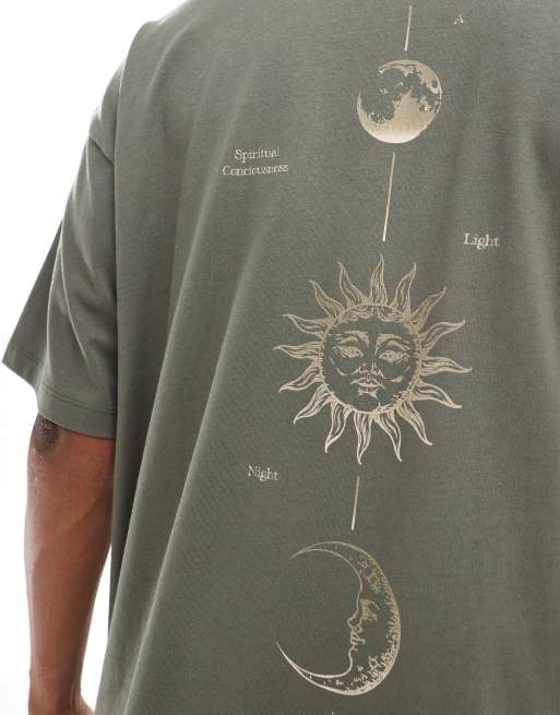 ASOS DESIGN oversized t-shirt with celestial back print in olive green, 4 of 4