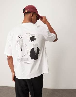 oversized t-shirt with celestial back print in white